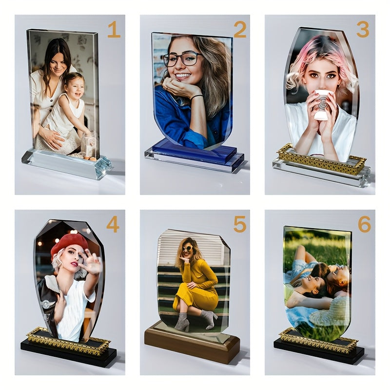 Collectible Figurines, Custom Photo Crystal, With Premium Box, Unique Arc Crystal Picture Frame, Display Picture, Luxury Elegant Clear Crystal Glass Photo Frame For Prized Pictures Of Family, Grandma, Grandpa, Dad, Mom, Wedding, Graduation