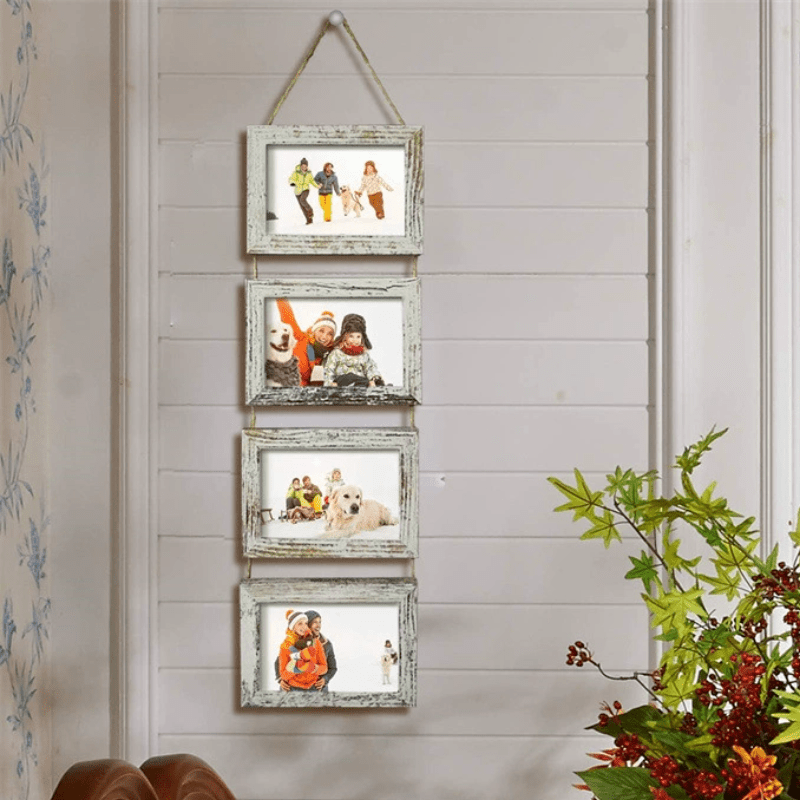 4\u002F8pcs White Wooden Wall Photo Frame Home Wall Hanging Frame Rectangular DIY Frame Living Room Photo Wall Solid Wood Picture Frame