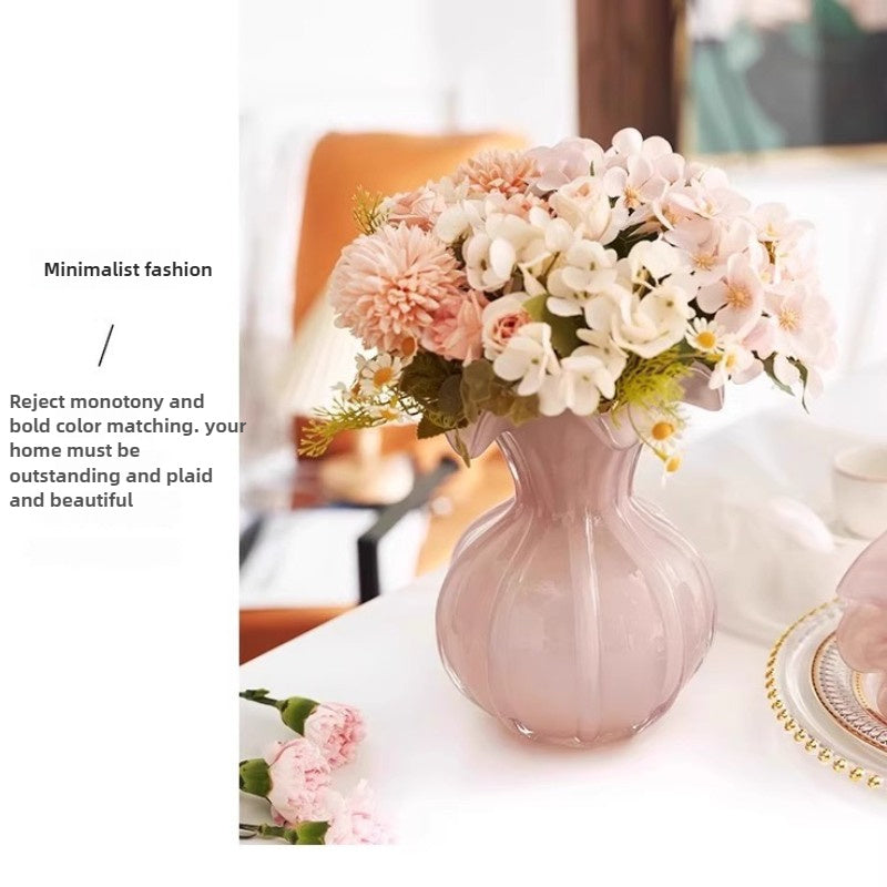 Modern Handmade Glass Vase 1pc Modern Handmade Blown Glass Vase - Textured Belly Decoration Flower Arranger - Autumn and Winter Water Nourishing Flowers, Suitable for Living Rooms, Tabletops, New Year's, Christmas, Thanksgiving Gifts